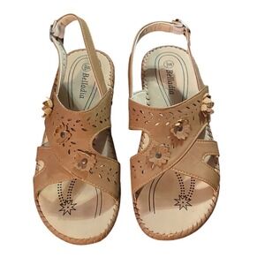 Belladia Women's Flower Embellished Sandals with Heel Strap Sz 9